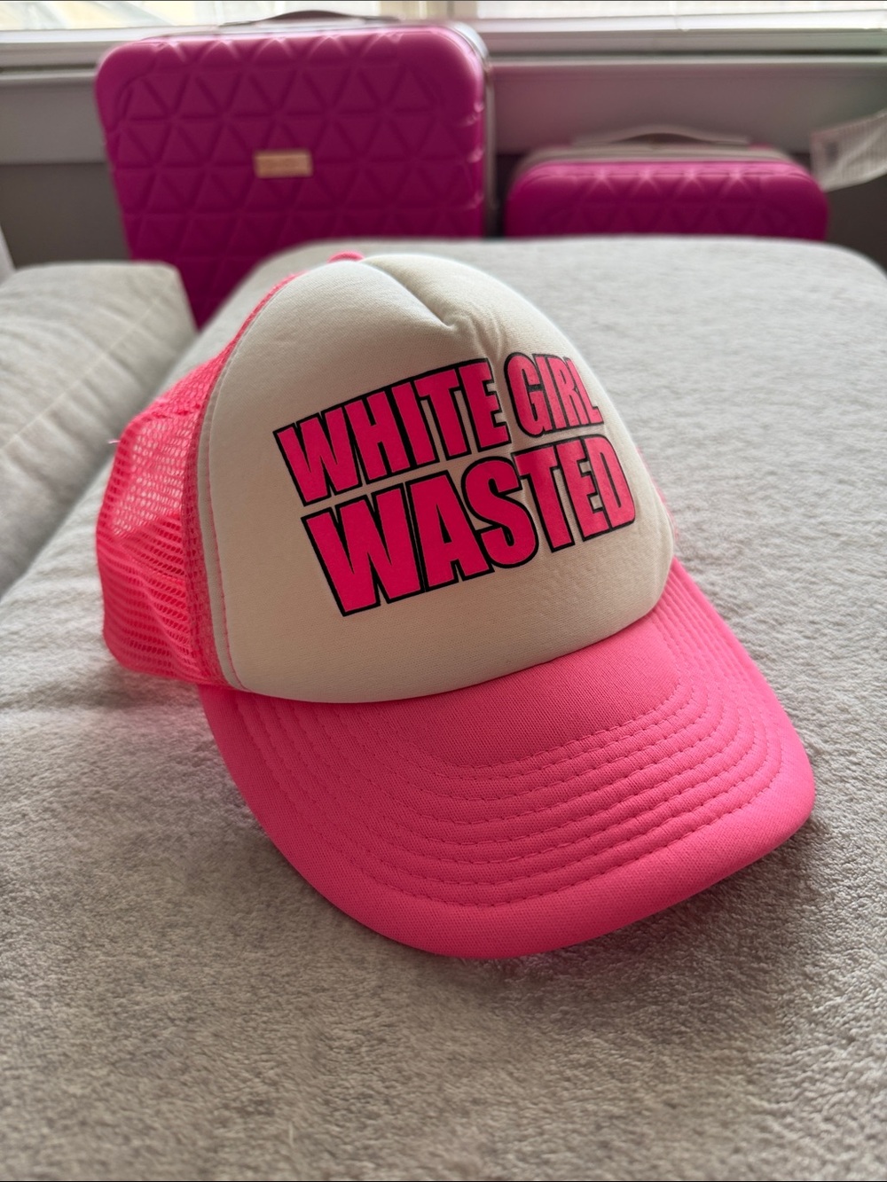 Pink & Cream Trucker Cap with Bold Slogan